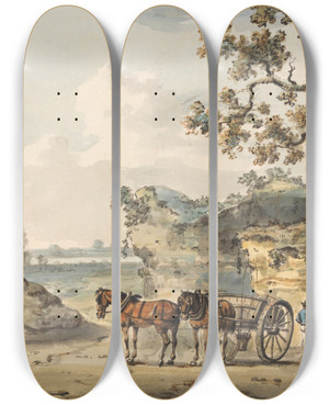 Triptych art skateboard deck of Paul Sandby A Sandpit by Paul Sandby (1731-1809)