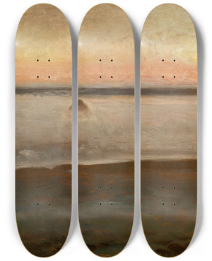 Triptych art skateboard deck of Jozef Chelmonski Morning Mists by Jozef Chelmonski (1849-1914)