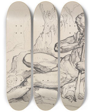 Triptych art skateboard deck of Ramsay Richard Reinagle Hercules Resting by Ramsay Richard Reinagle (1775-1862)