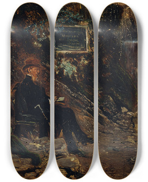 Triptych art skateboard deck of Anton Romako Der Schriftsteller Hermann Rollett Am Wasserfall by Anton Romako (1832-1889)