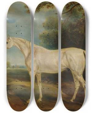 Triptych art skateboard deck of John Ferneley The Marquess Of Huntlysfleabitten Grey Hunter by John Ferneley (1782-1860)