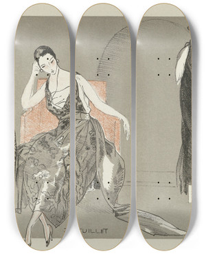 Triptych art skateboard deck of Fernand Simon Doeuillet by Fernand Simeon (1884-1928)
