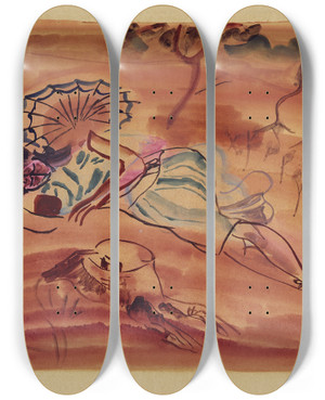 Triptych art skateboard deck of Frances Hodgkins Pinewoods Under The Pines by Frances Hodgkins (1869-1947)