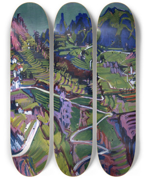 Triptych art skateboard deck of Albert Mller Large Ticino Landscape by Albert Muller (1897-1926)