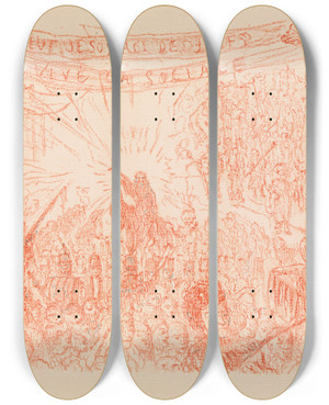Triptych art skateboard deck of James Ensor Entry Into Jerusalem by James Ensor (1860-1949)
