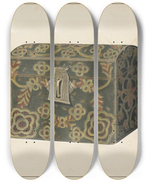Triptych art skateboard deck of Carol Larson Wood Box Or Chest by Carol Larson