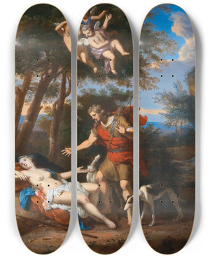 Triptych art skateboard deck of Gerard Hoet Venus And Adonis by Gerard Hoet (1648-1733)