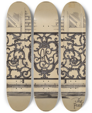 Triptych art skateboard deck of Thomas Byrne Cast Iron Balcony Rail_2 by Thomas Byrne
