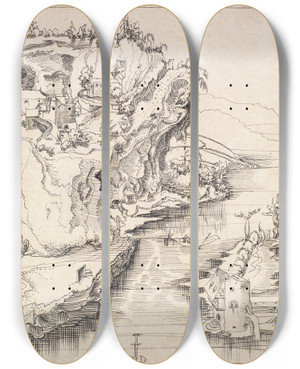 Triptych art skateboard deck of Niklaus Manuel Bergwerk by Niklaus Manuel (1484-1530)