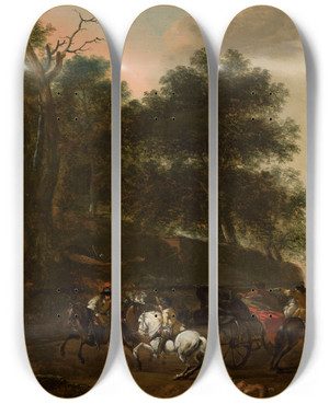 Triptych art skateboard deck of August Querfurt Assault On Travellers by August Querfurt (1696-1761)