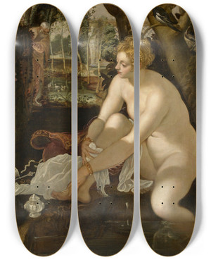 Triptych art skateboard deck of Jacopo Tintoretto Susanna And The Elders by Jacopo Tintoretto (1518-1594)