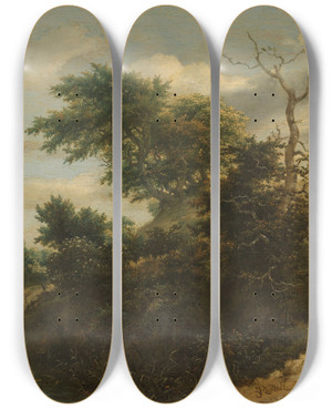 Triptych art skateboard deck of Jacob Van Ruisdael Sandy Track In The Dunes by Jacob Van Ruisdael (1628-1682)