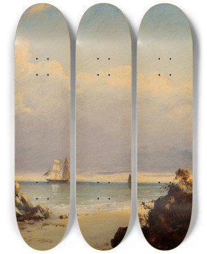 Triptych art skateboard deck of Clement Drew Morning On The Coast by Clement Drew (1806-1889)