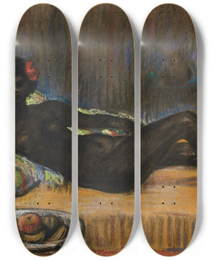 Triptych art skateboard deck of Thophile Alexandre Steinlen Masseida Nue Allonge Sur Un Divan by Theophile Alexandre Steinlen (1859-1923)