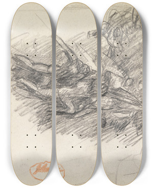 Triptych art skateboard deck of George Romney Figure Composition Study_3 by George Romney (1734-1802)
