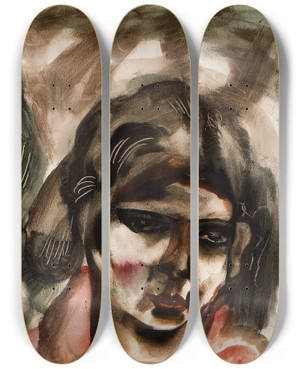 Triptych art skateboard deck of Frances Hodgkins Two Heads by Frances Hodgkins (1869-1947)