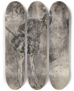Triptych art skateboard deck of James Ensor Don Quixote_31 by James Ensor (1860-1949)