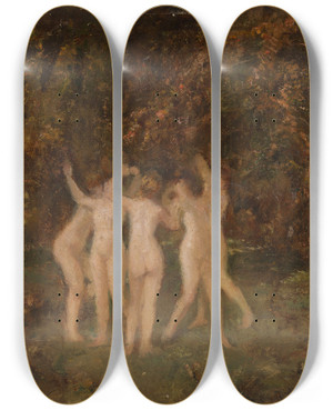 Triptych art skateboard deck of Hippolyte Boulenger Nymphs In The Forest by Hippolyte Boulenger (1837-1874)