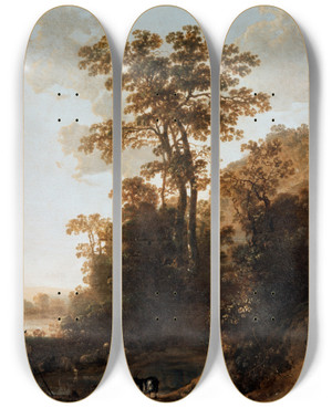 Triptych art skateboard deck of Aelbert Cuyp An Evening Ride Near A River by Aelbert Cuyp (1620-1691)