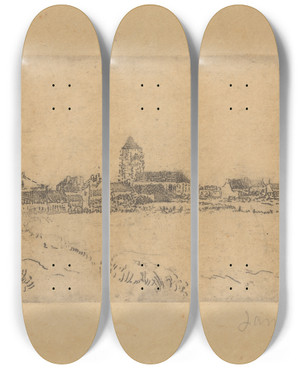 Triptych art skateboard deck of James Ensor Klein Gezicht Op Mariakerke_2 by James Ensor (1860-1949)