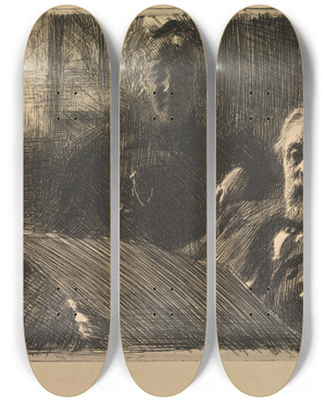 Triptych art skateboard deck of Anders Zorn Mr And Mrs Frstenberg by Anders Zorn (1860-1920)