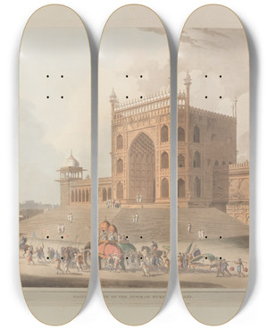 Triptych art skateboard deck of Thomas Daniell Oriental Scenery Pl01 by Thomas Daniell (1749-1840)