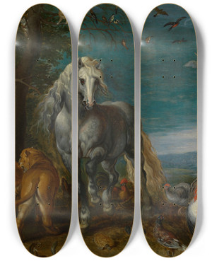 Triptych art skateboard deck of Jan Van Kessel The Elder Noachs Ark by Jan Van Kessel The Elder (1626-1679)