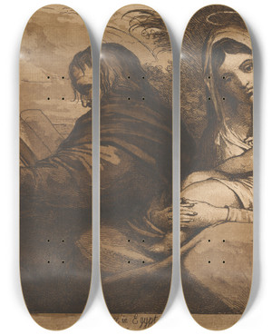 Triptych art skateboard deck of James Barry Repose In Egypt by James Barry (1741-1806)