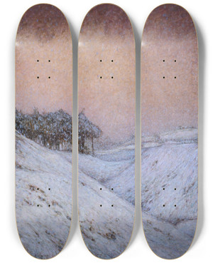 Triptych art skateboard deck of Karl Nordstrm Snowfall by Karl Nordstrom (1855-1923)