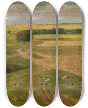 Triptych art skateboard deck of Leon Szpdrowski Landscape Of Fields by Leon Szpadrowski (1872-1950)