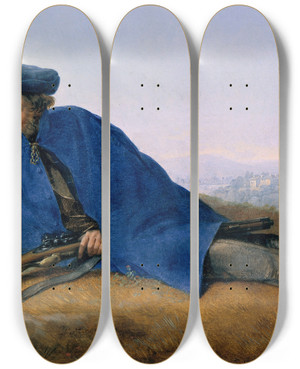 Triptych art skateboard deck of Georg Friedrich Kersting On Outpost by Georg Friedrich Kersting (1785-1847)