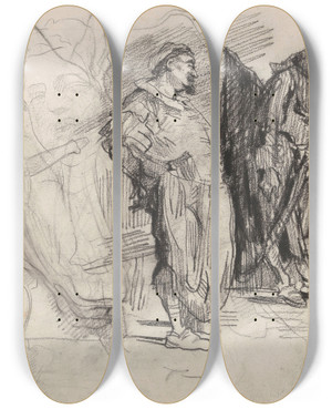 Triptych art skateboard deck of James Ensor Don Quixote And Horse Head by James Ensor (1860-1949)