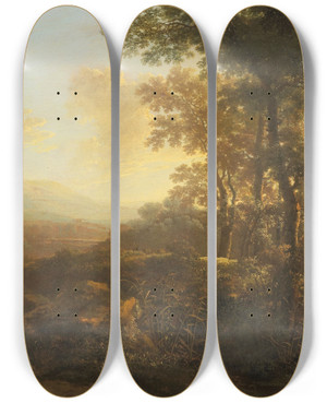 Triptych art skateboard deck of Jan Both Italian Landscape With Mule Driver by Jan Both (1618-1652)