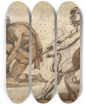 Triptych art skateboard deck of Thodore Gricault Classical Nudes by Theodore Gericault (1791-1824)