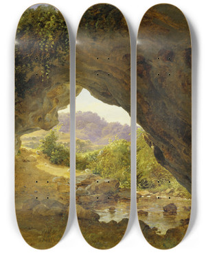 Triptych art skateboard deck of Carl Morgenstern Arched Rocks By Civitella Ii by Carl Morgenstern (1811-1893)