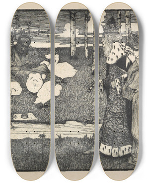 Triptych art skateboard deck of Heinrich Vogeler Froschknig by Heinrich Vogeler (1872-1942)
