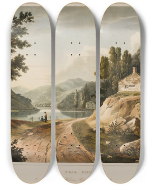 Triptych art skateboard deck of William Guy Wall View Near Fishkill by William Guy Wall (1792-1864)