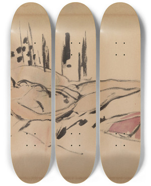 Triptych art skateboard deck of Rik Wouters Lying Nude_2 by Rik Wouters (1882-1916)