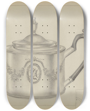 Triptych art skateboard deck of Hester Duany Silver Teapot_2 by Hester Duany (1891-1964)