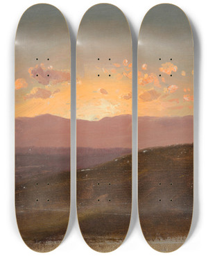 Triptych art skateboard deck of Frederic Edwin Church Looking Across The Hudson Valley by Frederic Edwin Church (1826-1900)