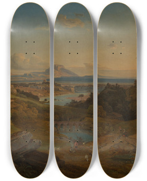 Triptych art skateboard deck of Leopold Rottmann Dalmatinische Kstenlandschaft by Leopold Rottmann (1812-1881)