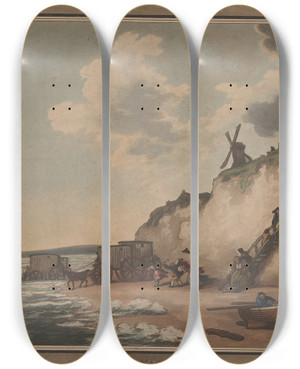 Triptych art skateboard deck of Thomas Rowlandson Bathing Machines by Thomas Rowlandson (1756-1827)