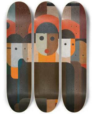 Triptych art skateboard deck of Franz Wilhelm Seiwert Demonstration by Franz Wilhelm Seiwert (1894-1933)