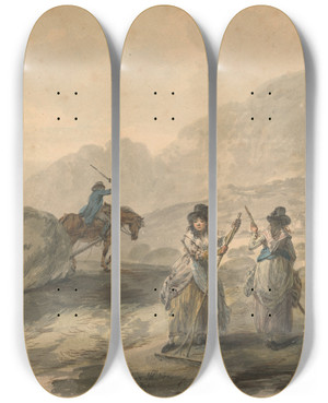 Triptych art skateboard deck of Julius Caesar Ibbetson Haymaking by Julius Caesar Ibbetson (1759-1817)