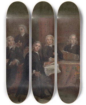 Triptych art skateboard deck of Joseph Highmore Study For A Group Portrait by Joseph Highmore (1692-1780)