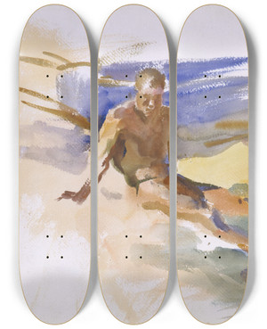 Triptych art skateboard deck of John Singer Sargent Bather Florida by John Singer Sargent (1856-1925)