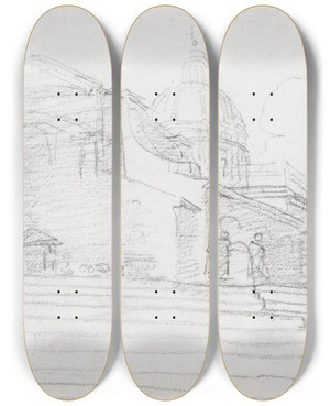 Triptych art skateboard deck of Hubert Robert S Rocco by Hubert Robert (1733-1808)