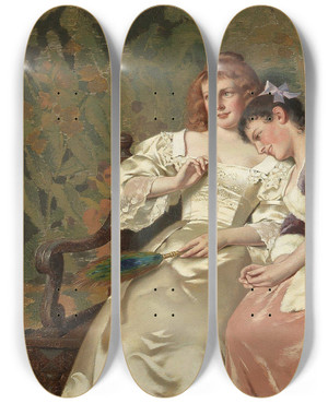 Triptych art skateboard deck of Max Volkhart Two Friends by Max Volkhart (1848-1935)