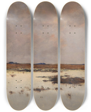 Triptych art skateboard deck of Bela Spanyi Abendstimmung Ber Einer Flusslandschaft by Bela Spanyi (1852-1914)