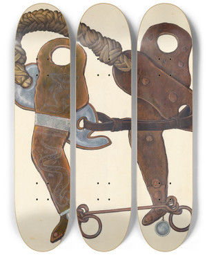 Triptych art skateboard deck of Cecil Smith Cowboys Hackamore Bit by Cecil Smith